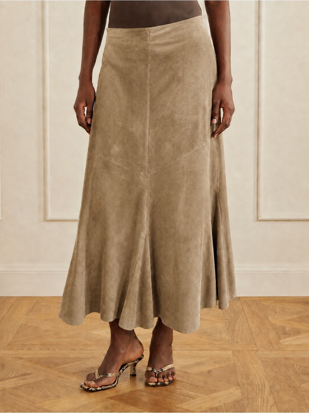 J.Jill Genuine Suede Leather Maxi Mermaid Skirt Taupe 8P Petite